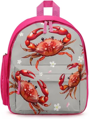Seafood Marine Crabs Cherry Flowers Cute Backpack Lightweight Mini Shoulder Bag Travel Daypack for Camping Picnic