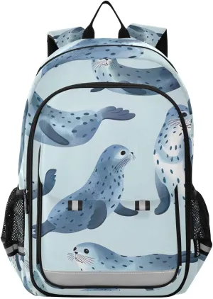 Seal Blue Backpack for Kid 17 Inch Kids Backpack Travel Bags for Kids