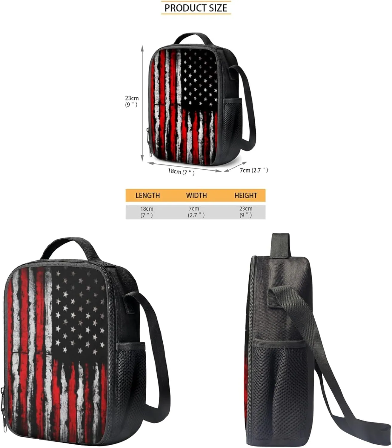 SEANATIVE 3 in 1 Backpack with Lunch Box and Pencil Case Vintage American Flag Print Students Bookbag Middle School Bags Travel Backpack