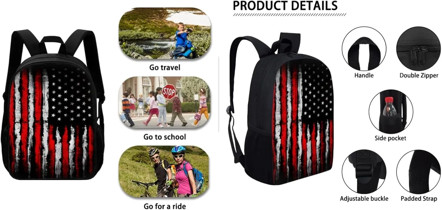 SEANATIVE 3 in 1 Backpack with Lunch Box and Pencil Case Vintage American Flag Print Students Bookbag Middle School Bags Travel Backpack