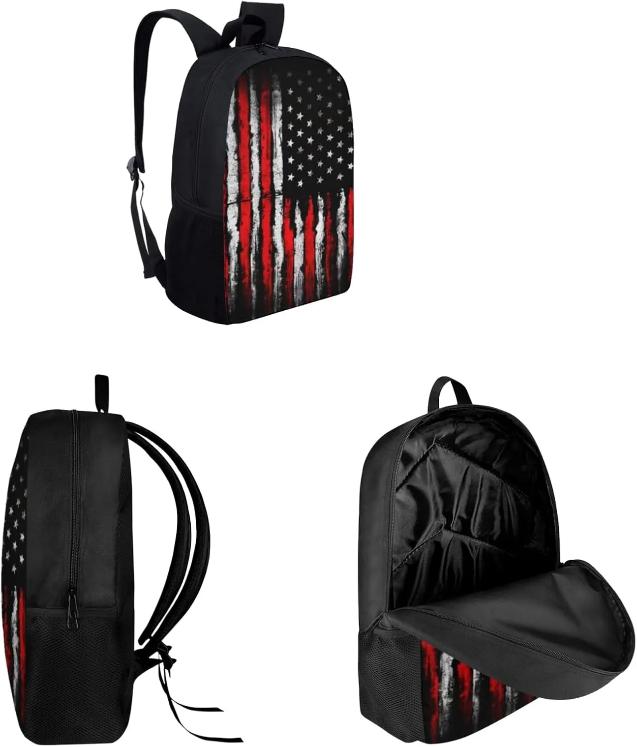 SEANATIVE 3 in 1 Backpack with Lunch Box and Pencil Case Vintage American Flag Print Students Bookbag Middle School Bags Travel Backpack