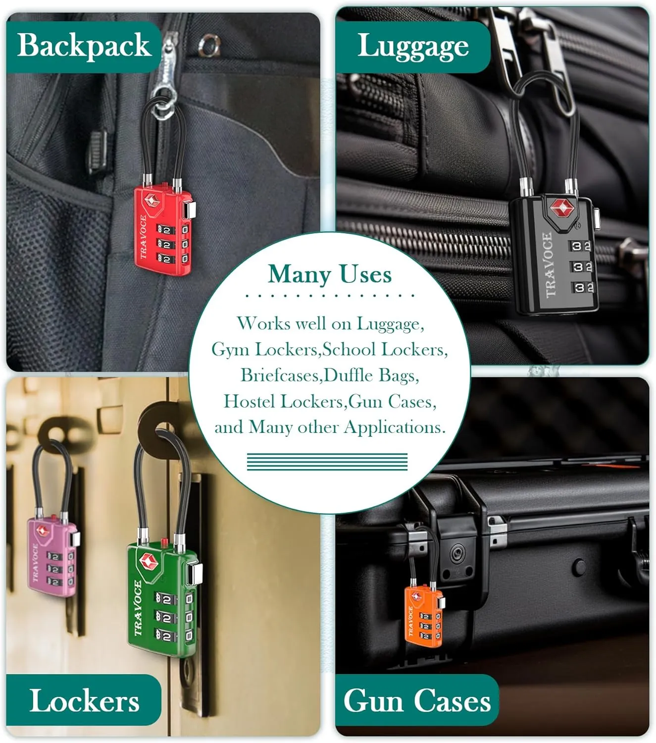 Search Alert TSA Approved Travel Combination Luggage Cable Locks for Suitcase, Gym Locker,Toolbox,Backpack 1,2,4,6 &10 pk