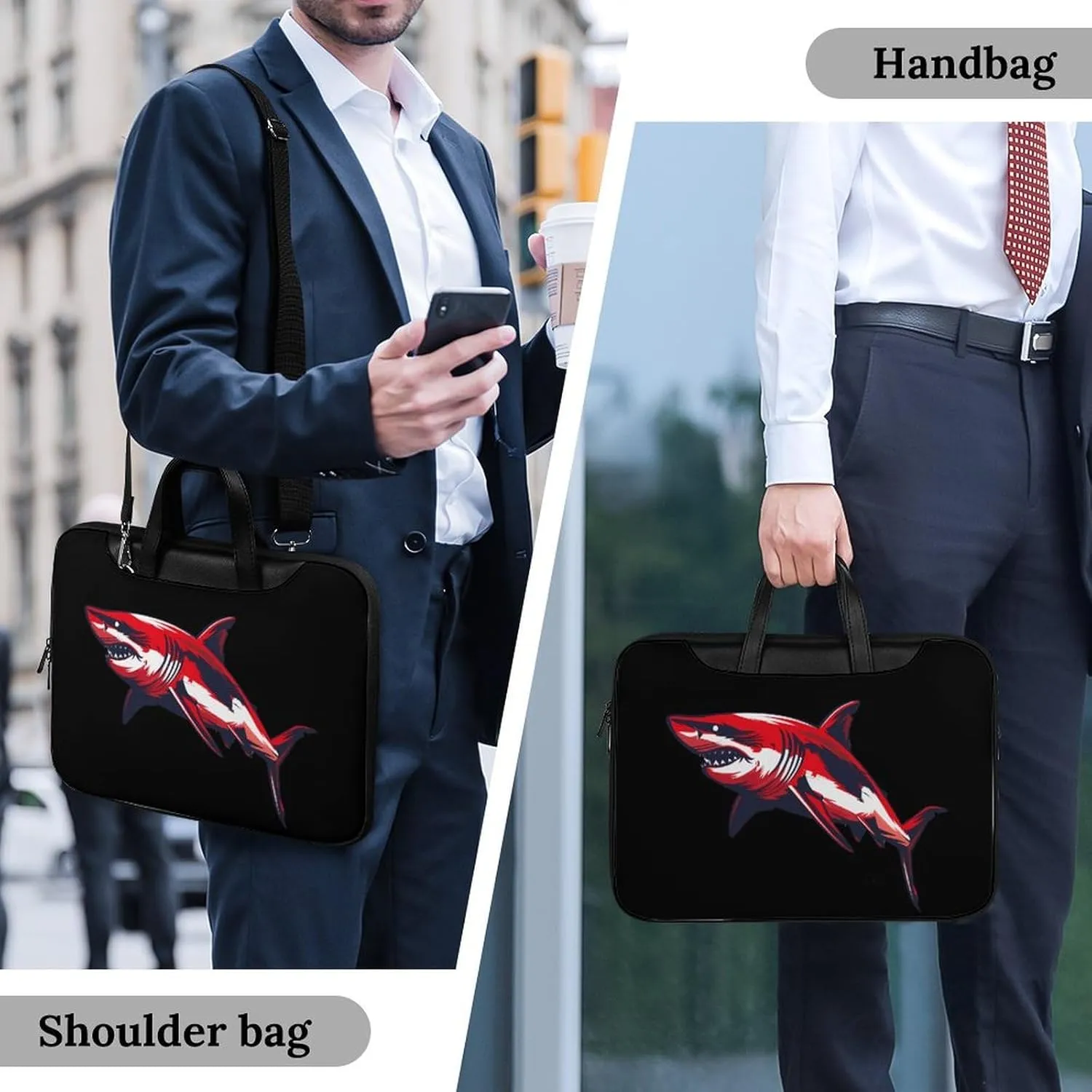 Shark Diver Scuba Laptop Bag PU Leather Computer Tote Bag Carrying Case Messenger Bag with Handle