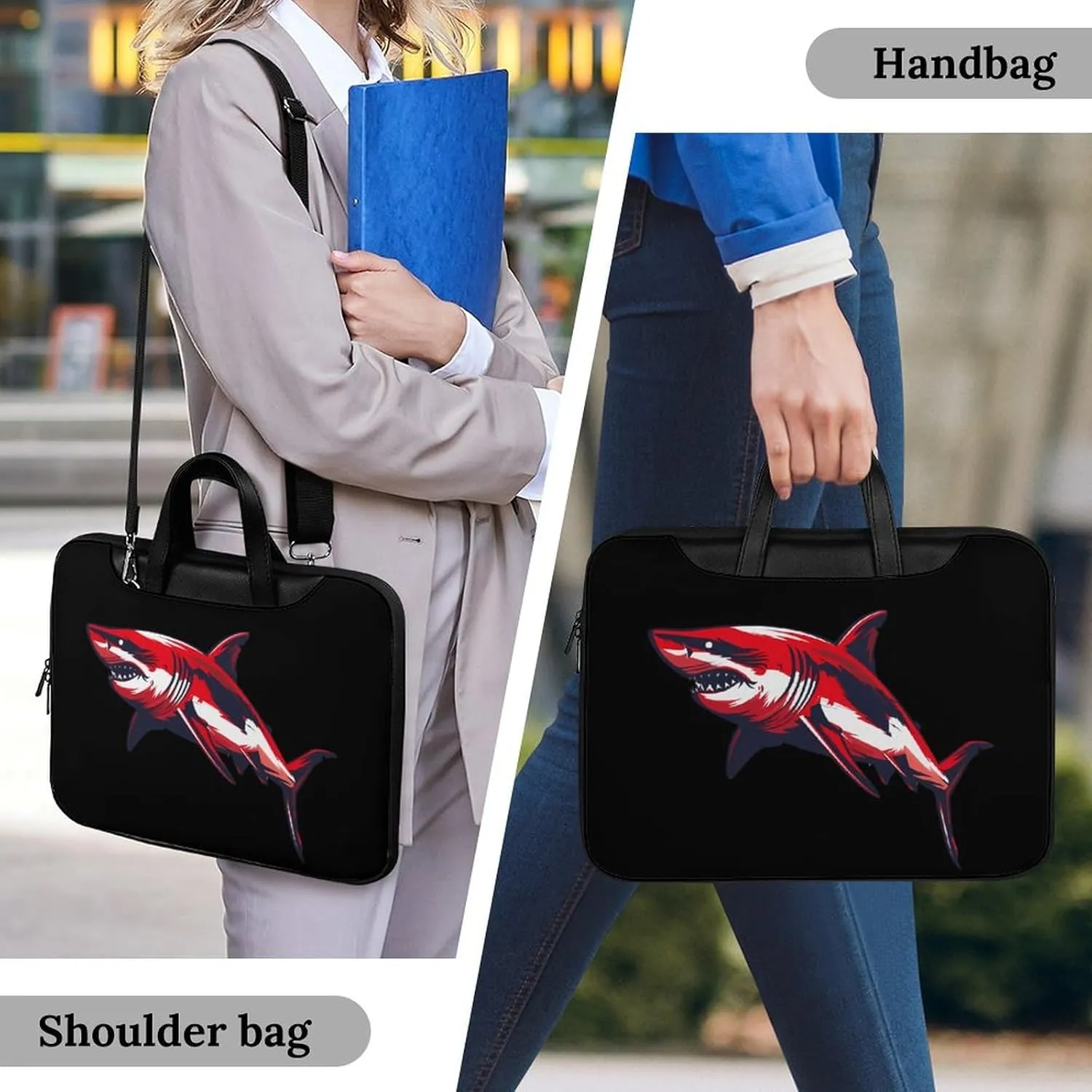 Shark Diver Scuba Laptop Bag PU Leather Computer Tote Bag Carrying Case Messenger Bag with Handle