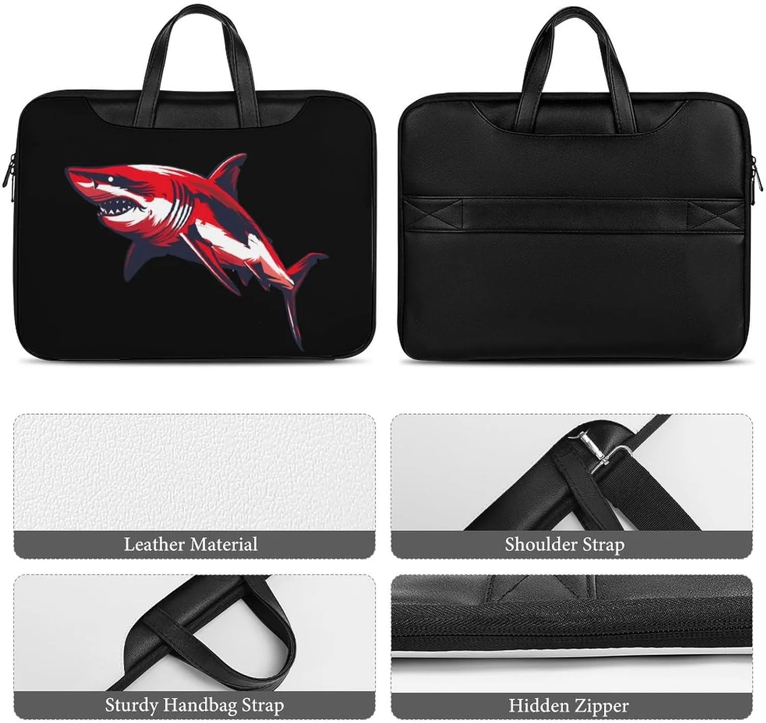 Shark Diver Scuba Laptop Bag PU Leather Computer Tote Bag Carrying Case Messenger Bag with Handle