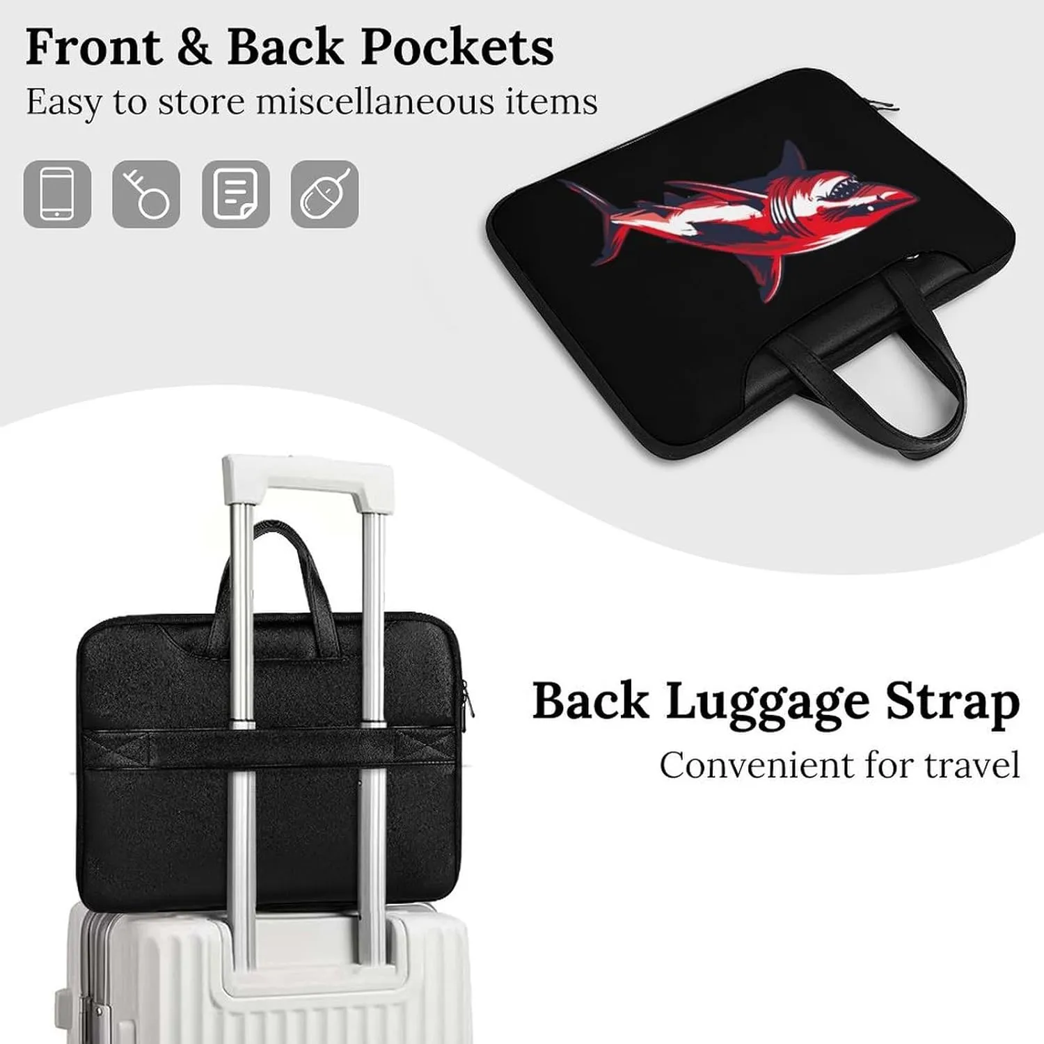Shark Diver Scuba Laptop Bag PU Leather Computer Tote Bag Carrying Case Messenger Bag with Handle