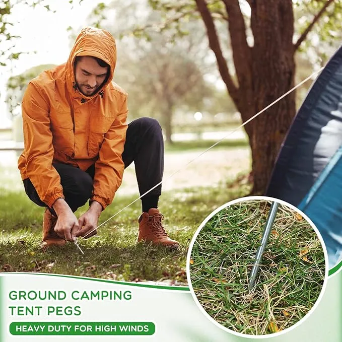 Shimeyao 10 Inch Tent Stakes Heavy Duty Camping Stakes Bulk Galvanized Non Rust Tent Pegs Metal Camping Spikes for Outdoor Camping Pitching Canopy