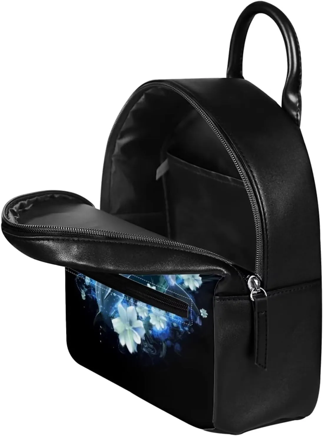 Showudesigns Dolphin Flower Backpack Purse for Women Mini Backpacks Water-Resistant Small Back Pack Shoulder Bag for School Travel Min Casual Daypack Black