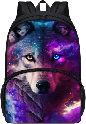 Showudesigns Galaxy Wolf Bookbag for Girls 10-12 Backpack Purse Large Capacity School Bag for Boys Kids Middle School Student Elementary Purple Space