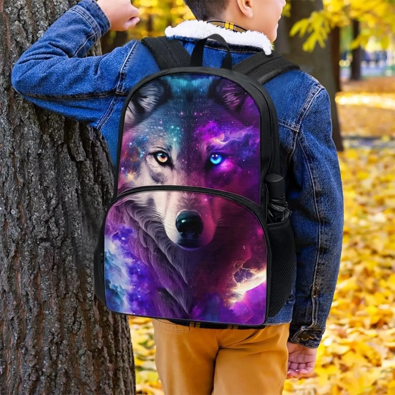 Showudesigns Galaxy Wolf Bookbag for Girls 10-12 Backpack Purse Large Capacity School Bag for Boys Kids Middle School Student Elementary Purple Space