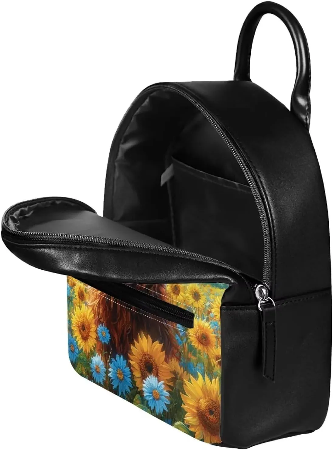 Showudesigns Highland Cow Backpack for Women Teenager Purse Mini Pu Leather Backpacks Sunflower Ladies Small Shoulder Bag Casual Daypack Handbag Tote Bags Blue