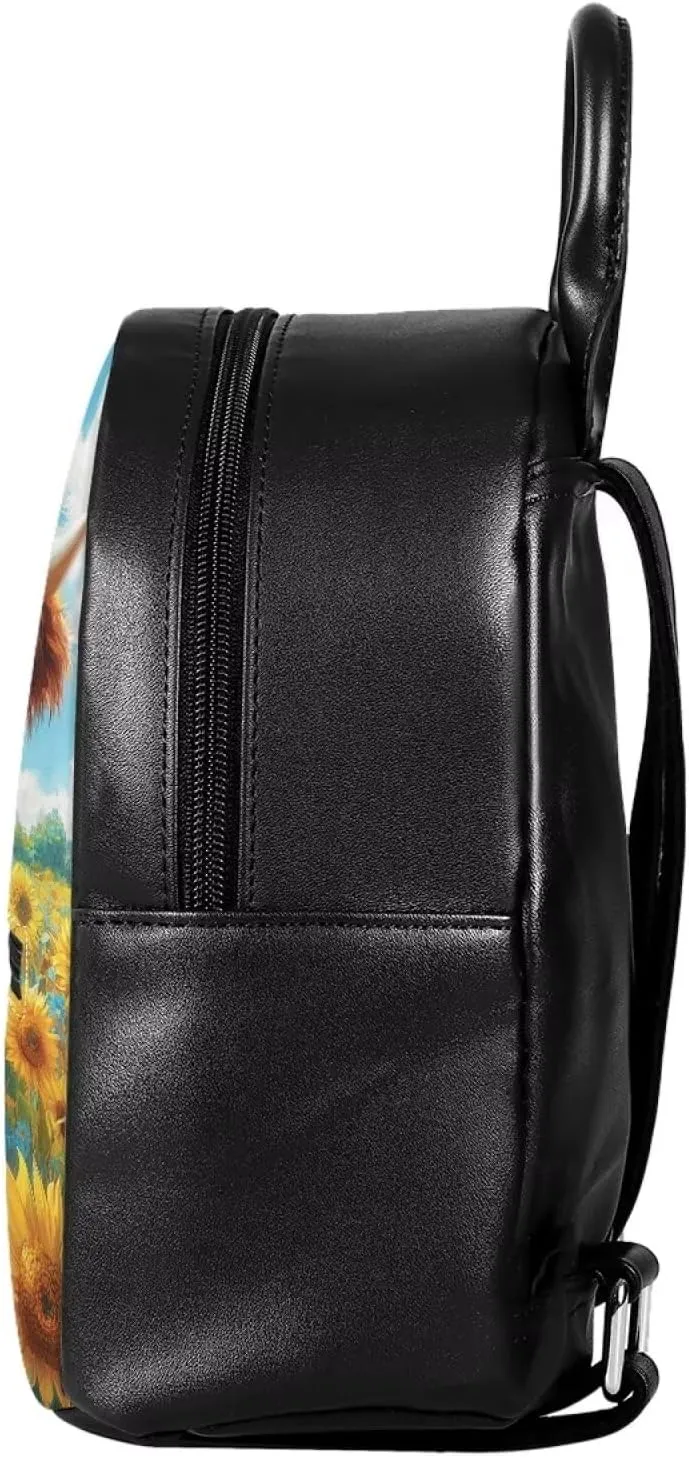 Showudesigns Highland Cow Backpack for Women Teenager Purse Mini Pu Leather Backpacks Sunflower Ladies Small Shoulder Bag Casual Daypack Handbag Tote Bags Blue