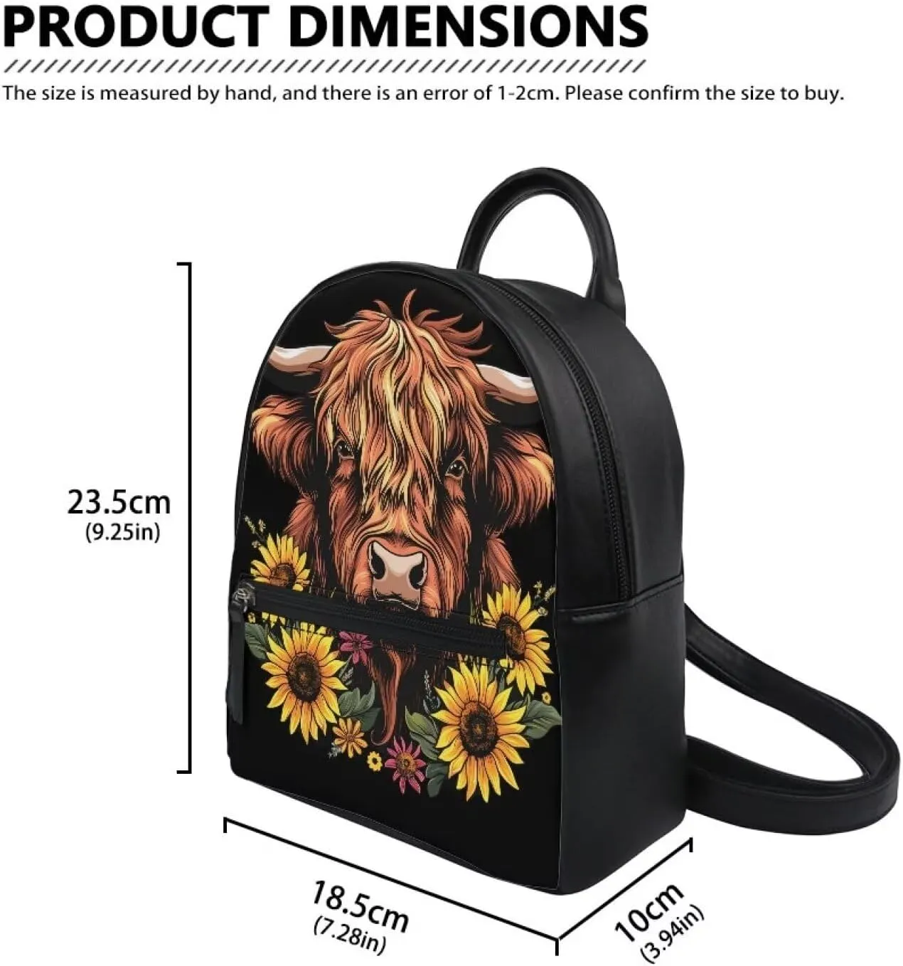 Showudesigns Highland Cow Backpack for Women Teenager Purse Mini Pu Leather Backpacks Sunflower Ladies Small Shoulder Bag Casual Daypack Handbag Tote Bags Blue