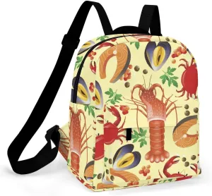 Shrimp Crab Pattern Sea Food Backpack Shoulders Bag Sports Backpack for Party Business Travel