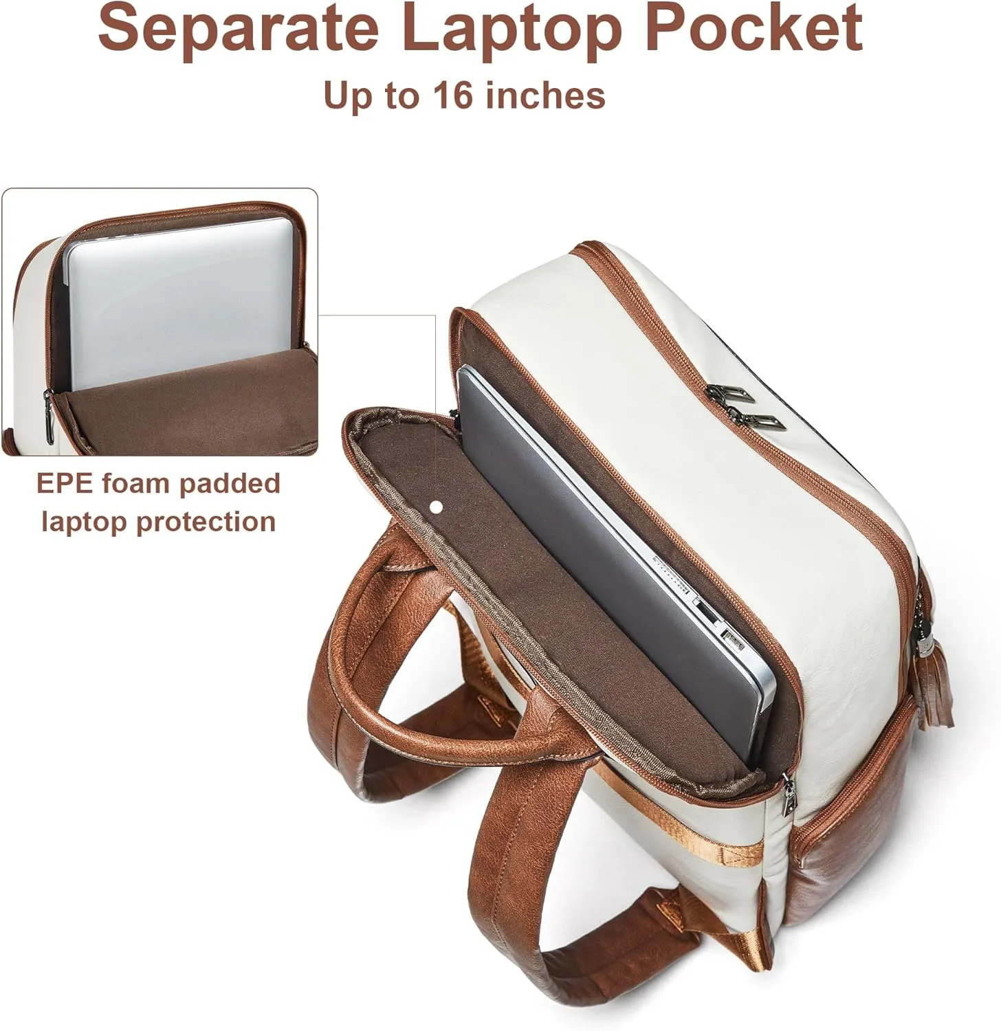 Shrrie Laptop Backpack for Women Fits 16 inch Laptop,Designer Backpacks for Women with Computer Compartment to Business (Beige)