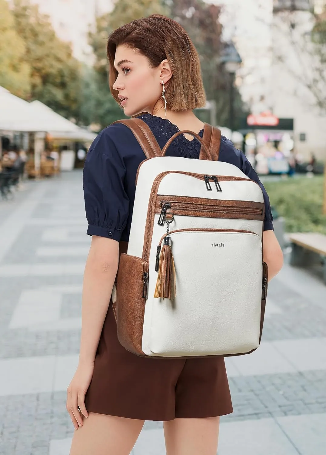 Shrrie Laptop Backpack for Women Fits 16 inch Laptop,Designer Backpacks for Women with Computer Compartment to Business (Beige)