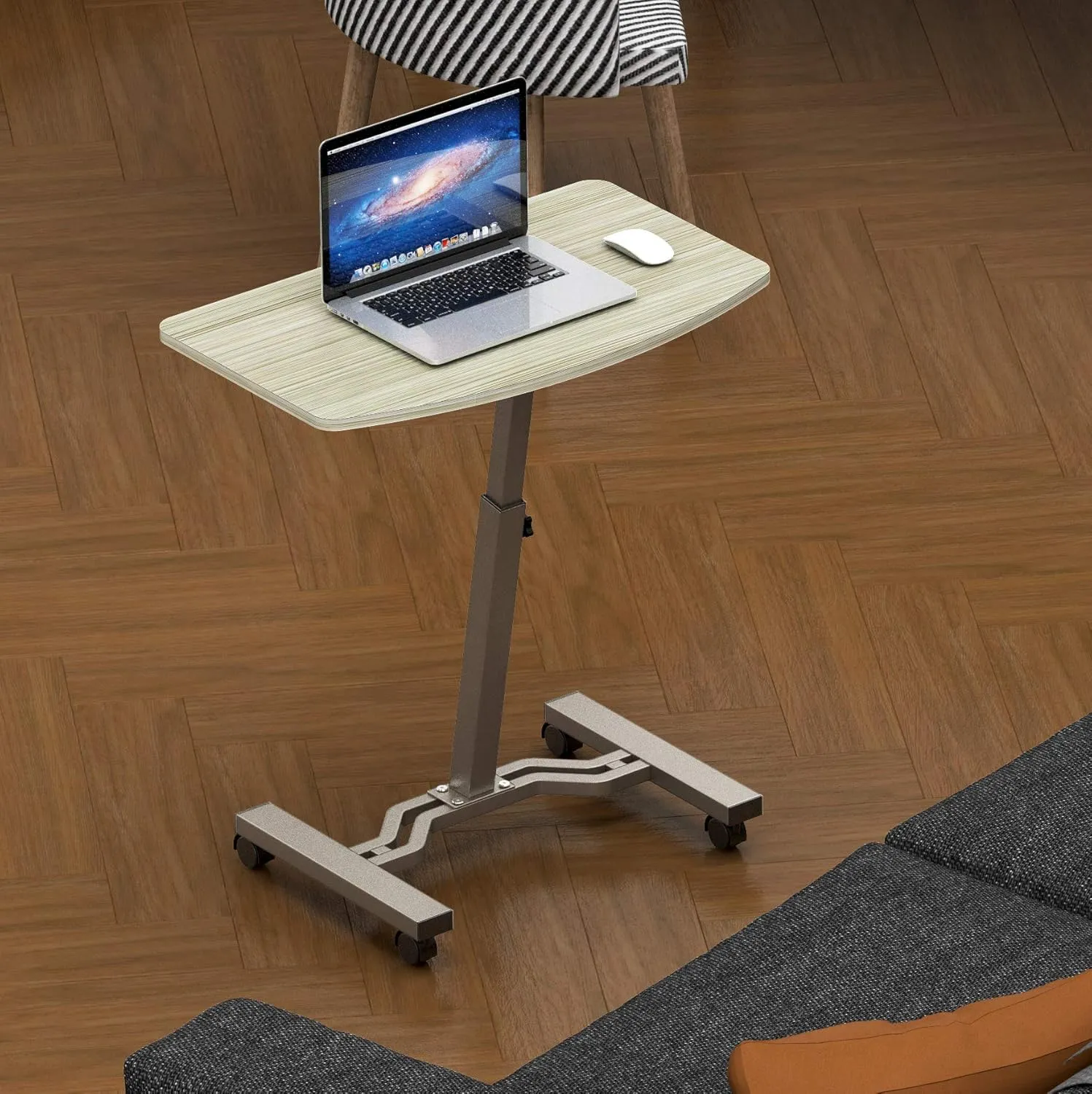 SHW Mobile Height Adjustable Laptop Rolling Cart with Height Adjustment from 28" to 33", Maple