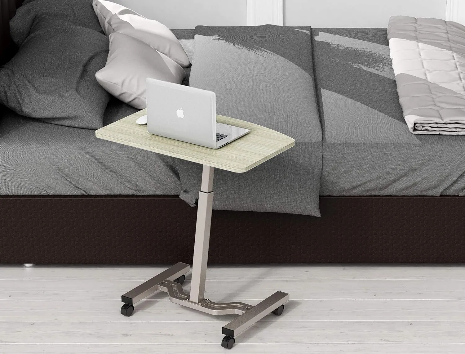 SHW Mobile Height Adjustable Laptop Rolling Cart with Height Adjustment from 28" to 33", Maple
