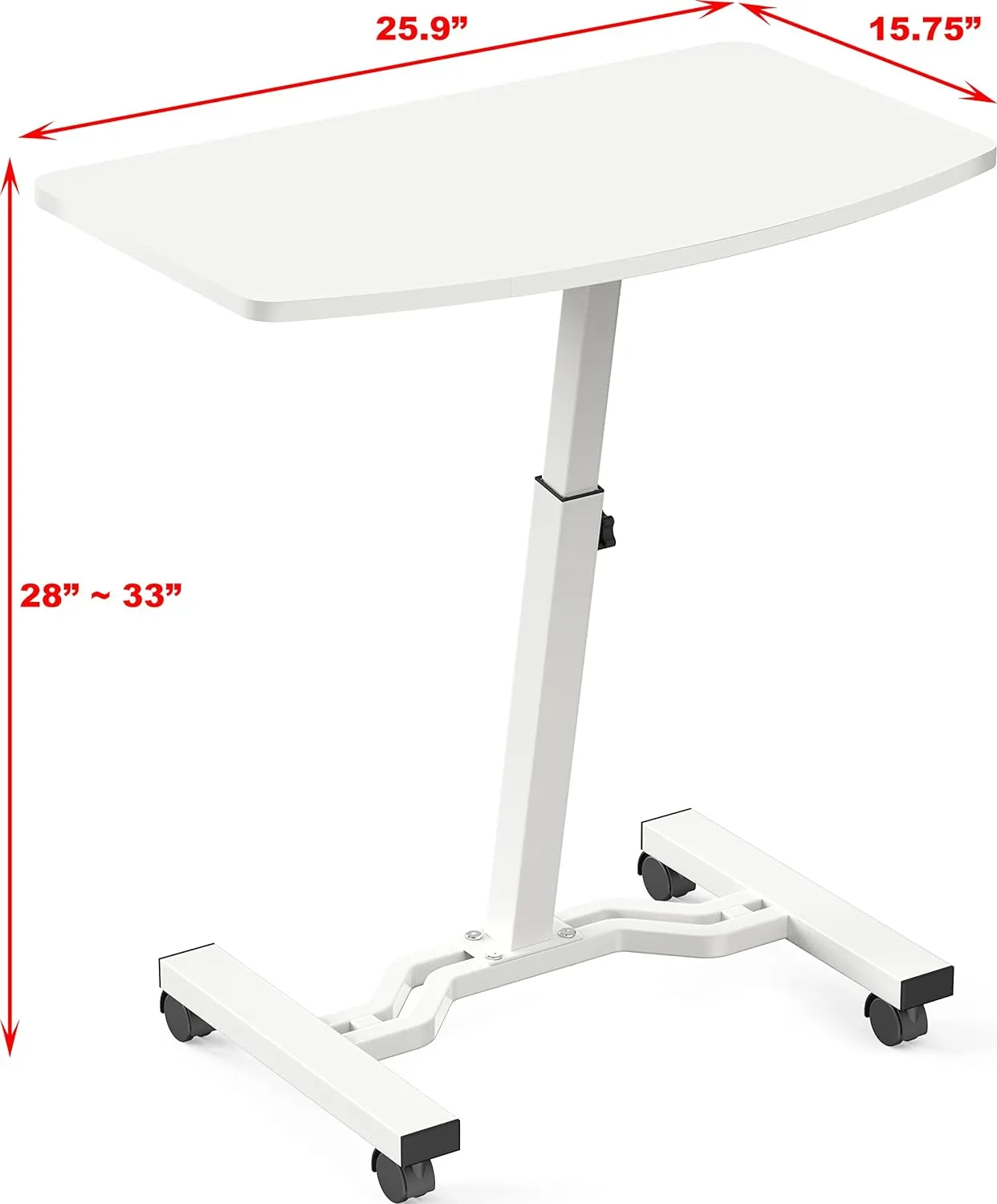 SHW Mobile Height Adjustable Laptop Rolling Cart with Height Adjustment from 28" to 33", White