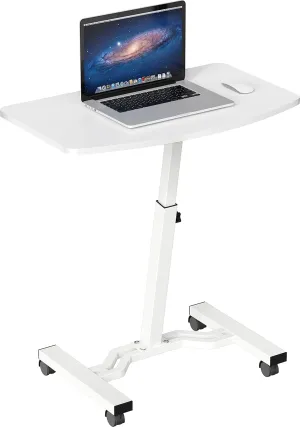 SHW Mobile Height Adjustable Laptop Rolling Cart with Height Adjustment from 28" to 33", White
