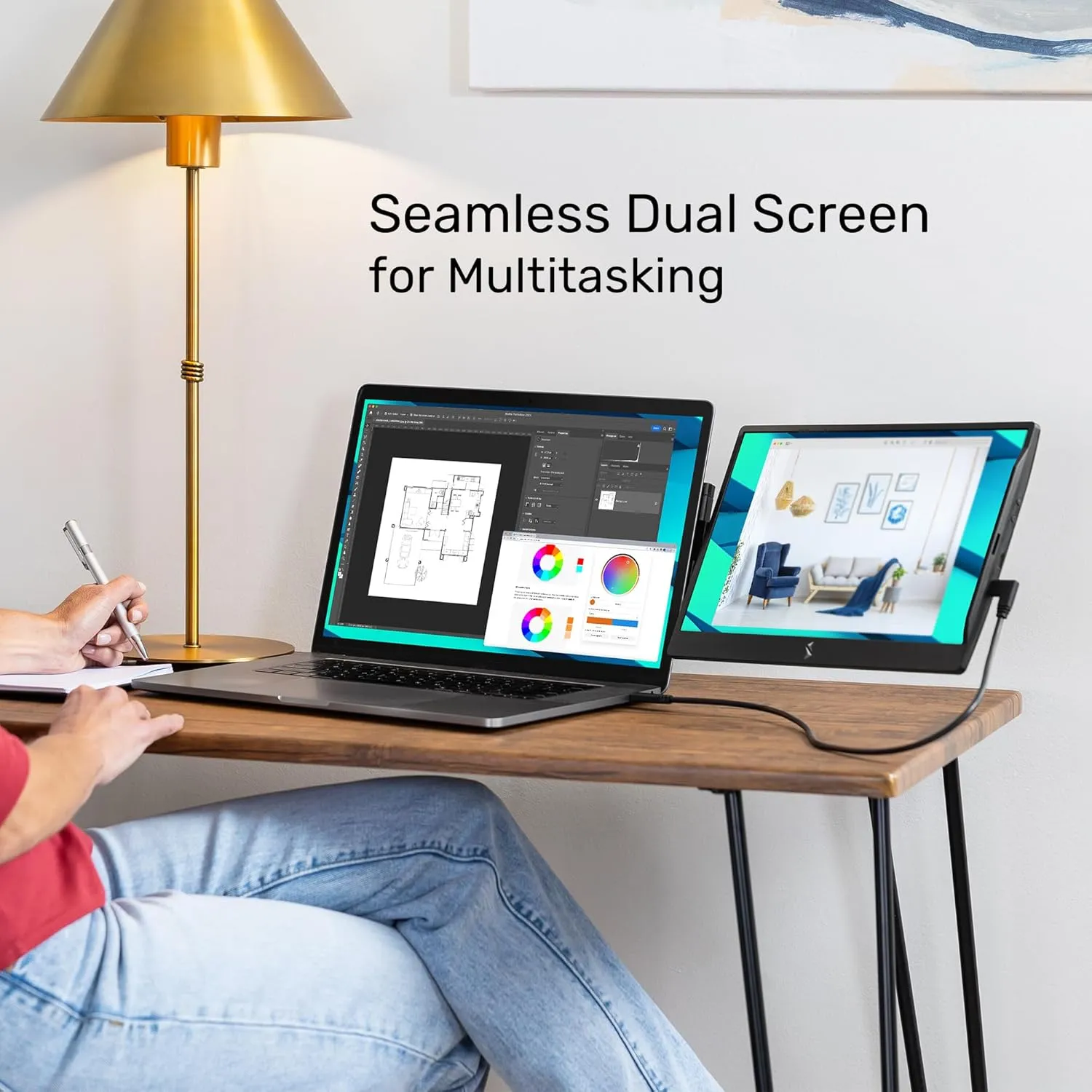 SideTrak Swivel 14" Attachable Portable Monitor Extender, FHD TFT Laptop Dual Screen with Kickstand   Unique Swivel Hinge, Compatible with Mac, PC, Chrome, Powered by USB/Mini HDMI Port (Black)