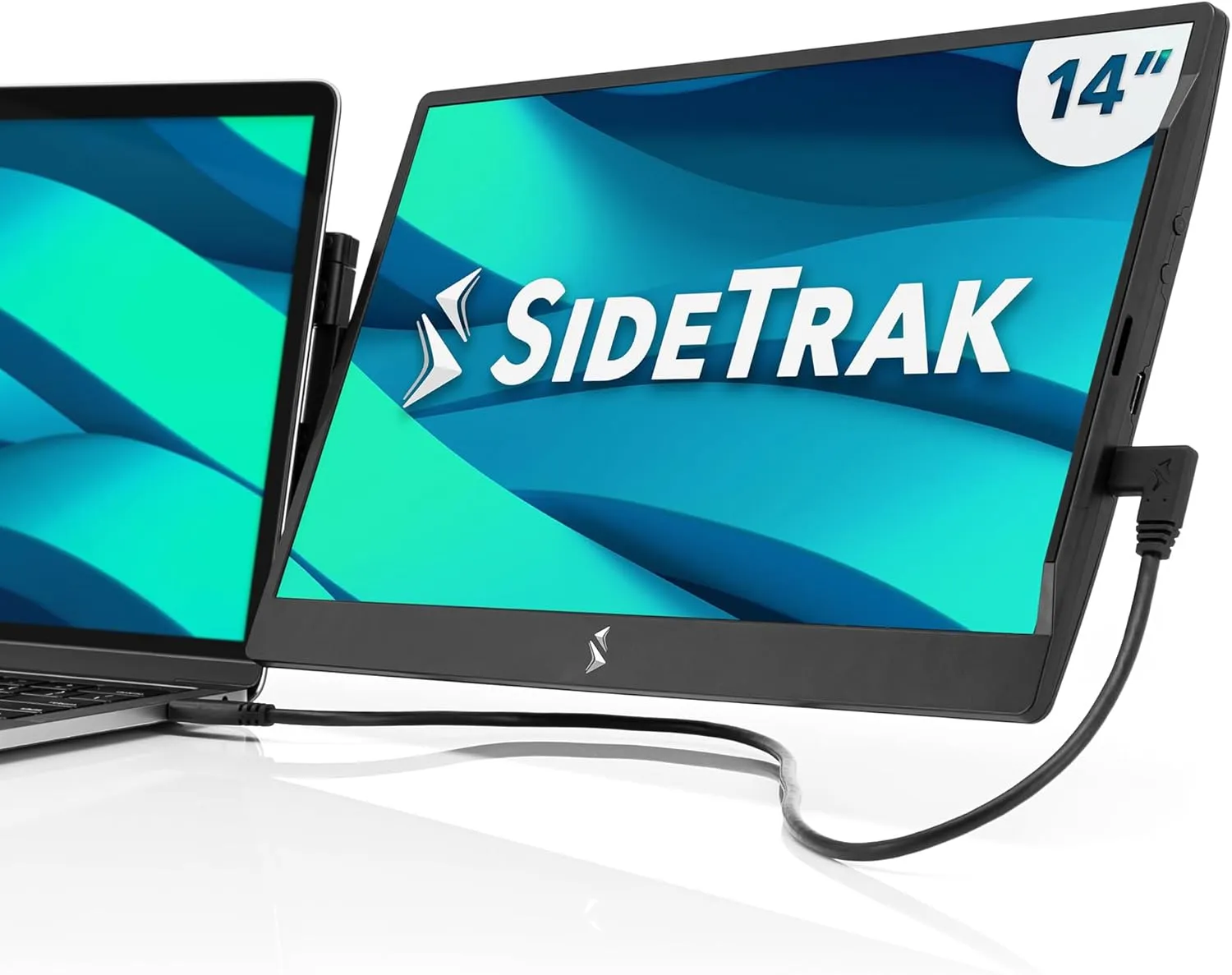 SideTrak Swivel 14" Attachable Portable Monitor Extender, FHD TFT Laptop Dual Screen with Kickstand   Unique Swivel Hinge, Compatible with Mac, PC, Chrome, Powered by USB/Mini HDMI Port (Black)