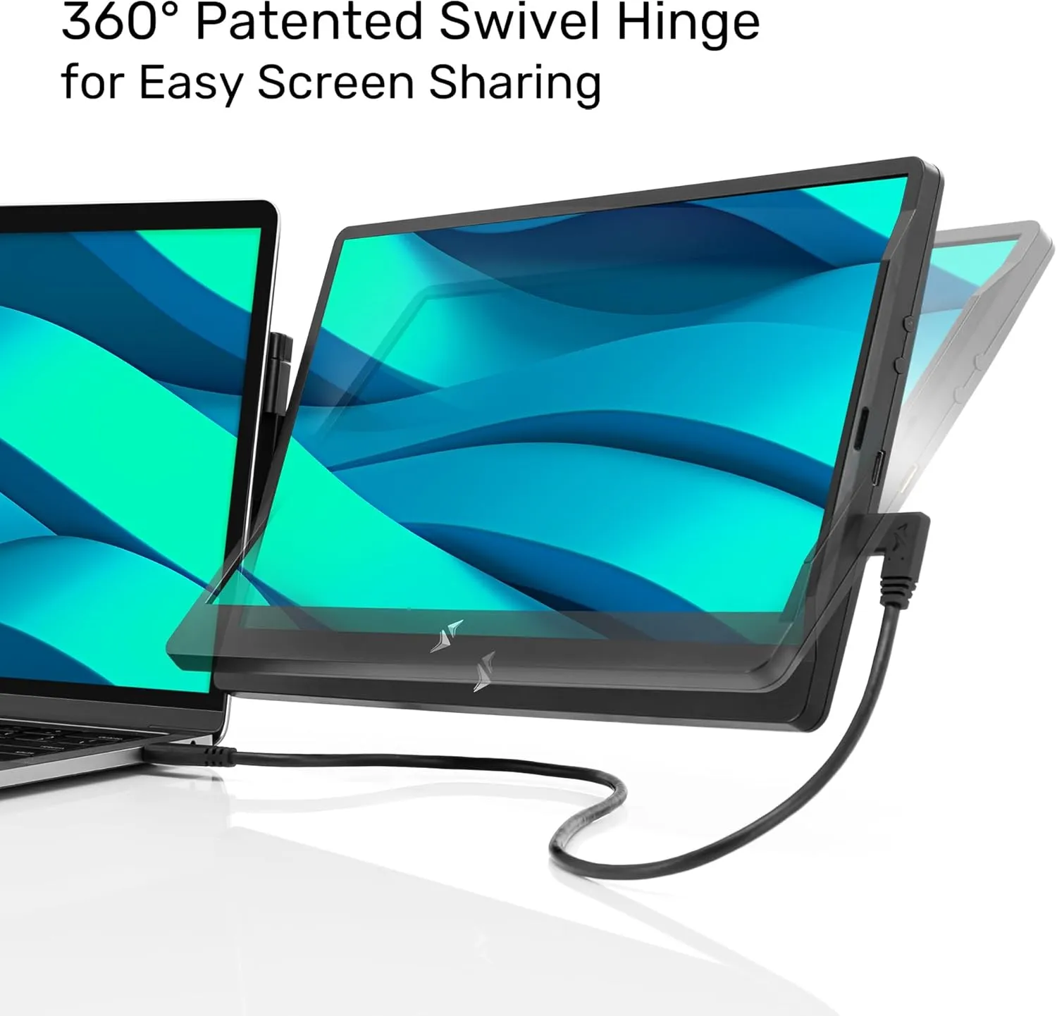 SideTrak Swivel 14" Attachable Portable Monitor Extender, FHD TFT Laptop Dual Screen with Kickstand   Unique Swivel Hinge, Compatible with Mac, PC, Chrome, Powered by USB/Mini HDMI Port (Black)