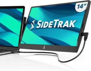 SideTrak Swivel 14" Attachable Portable Monitor Extender, FHD TFT Laptop Dual Screen with Kickstand   Unique Swivel Hinge, Compatible with Mac, PC, Chrome, Powered by USB/Mini HDMI Port (Black)
