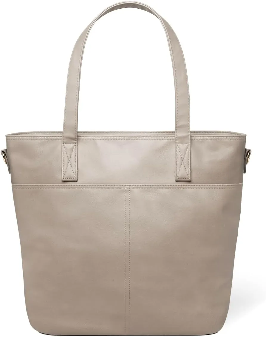 Simple Modern Vegan Leather Tote Bag for Women | Medium Work Purse with Compartments & Laptop Sleeve