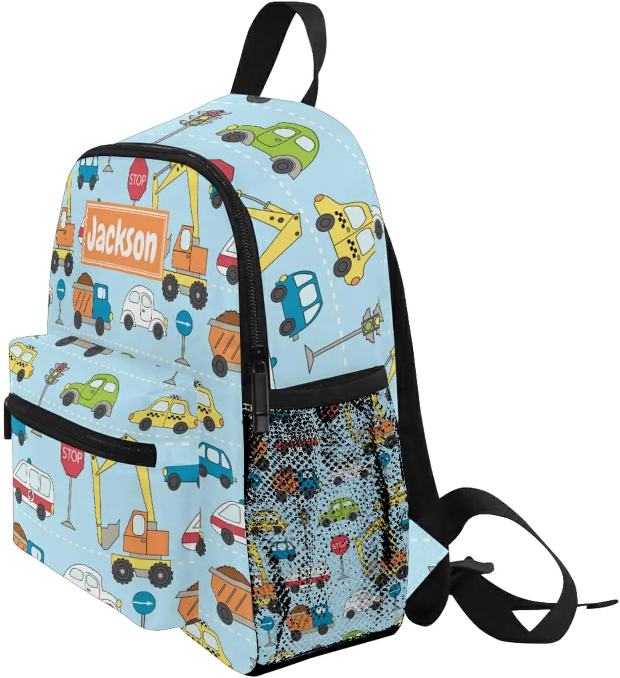 Sinestour Custom Different Cars Kid's Backpack Personalized Preschool Backpack for Boys & Girls with Chest Strap