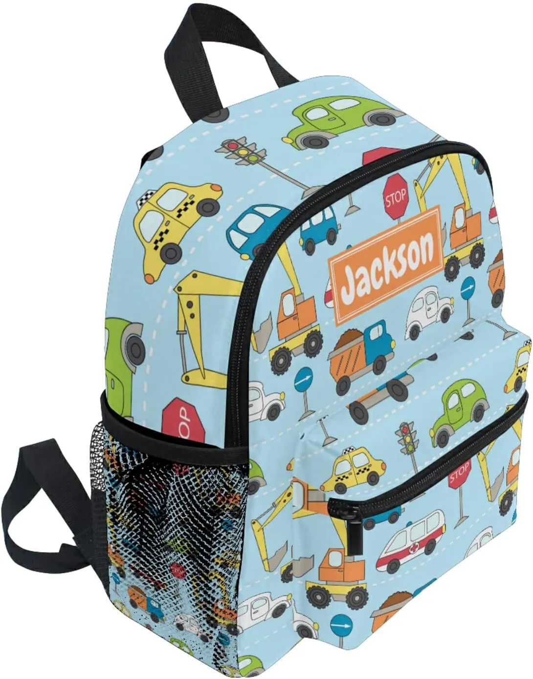 Sinestour Custom Different Cars Kid's Backpack Personalized Preschool Backpack for Boys & Girls with Chest Strap