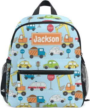 Sinestour Custom Different Cars Kid's Backpack Personalized Preschool Backpack for Boys & Girls with Chest Strap