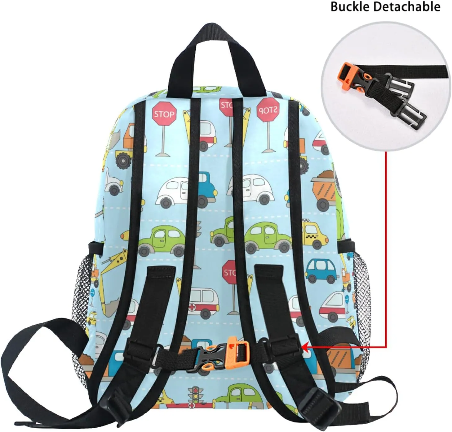 Sinestour Custom Different Cars Kid's Backpack Personalized Preschool Backpack for Boys & Girls with Chest Strap