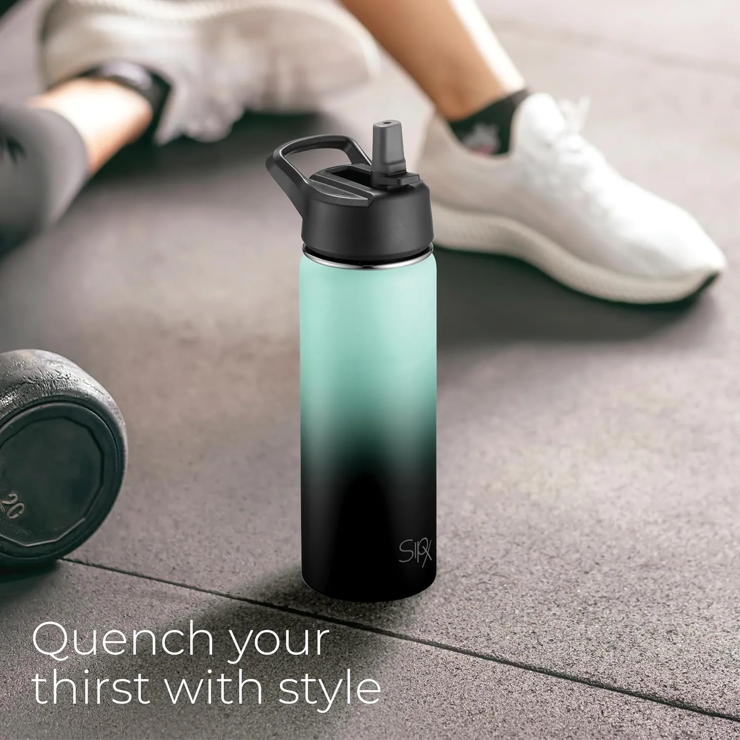 SipX™ Triple-Insulated Stainless Steel Water Bottle 18oz. With 3 Lids, BPA-Free Reusable Insulated Water Bottle Keeps Cold 24 Hours, (Gradiant Mint Black)
