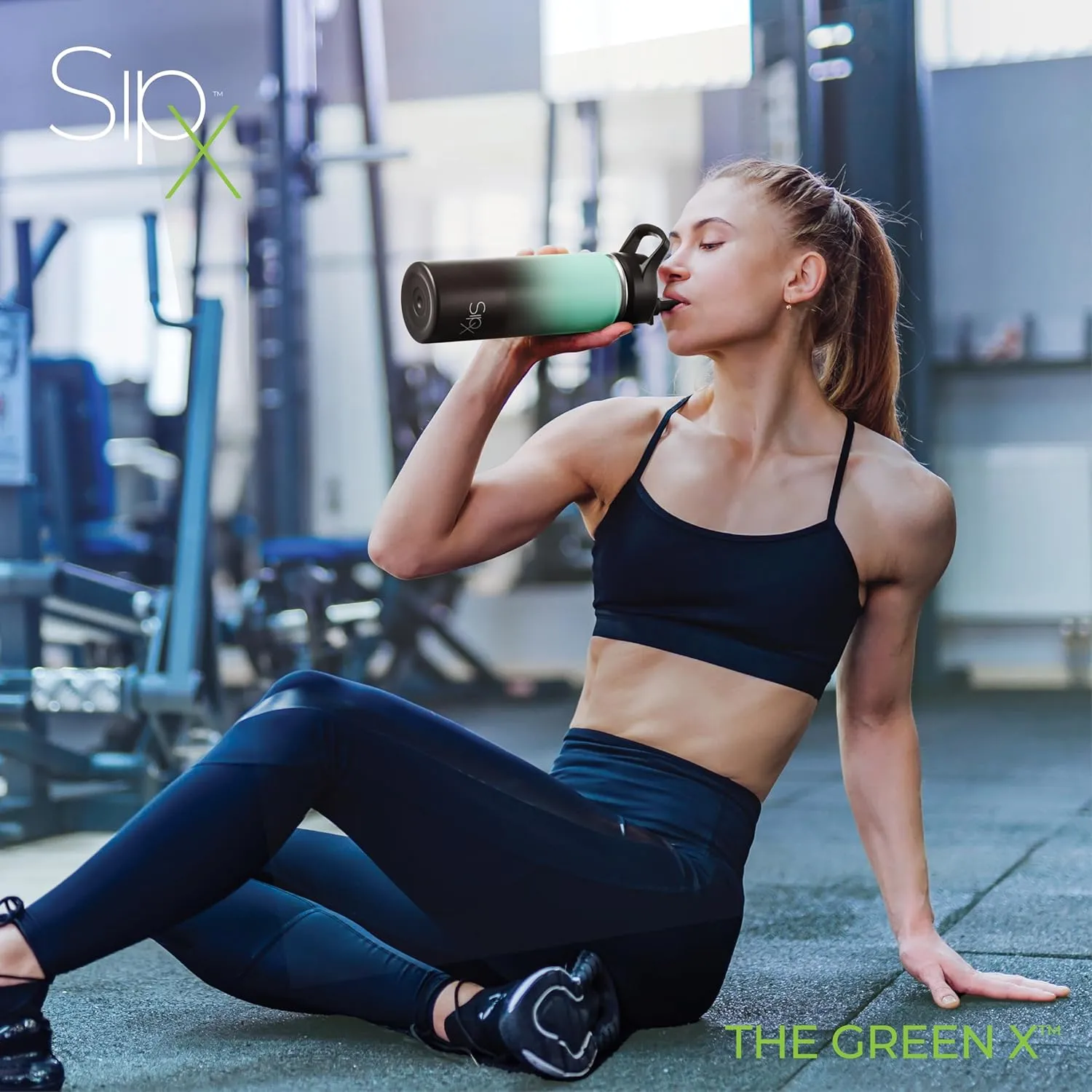 SipX™ Triple-Insulated Stainless Steel Water Bottle 18oz. With 3 Lids, BPA-Free Reusable Insulated Water Bottle Keeps Cold 24 Hours, (Gradiant Mint Black)