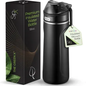 SIPX™ Triple-Insulated Stainless Steel Water Bottle - 18oz. With Straw Lid, BPA-Free Reusable Insulated Water Bottle Keeps Cold For 12 Hours,