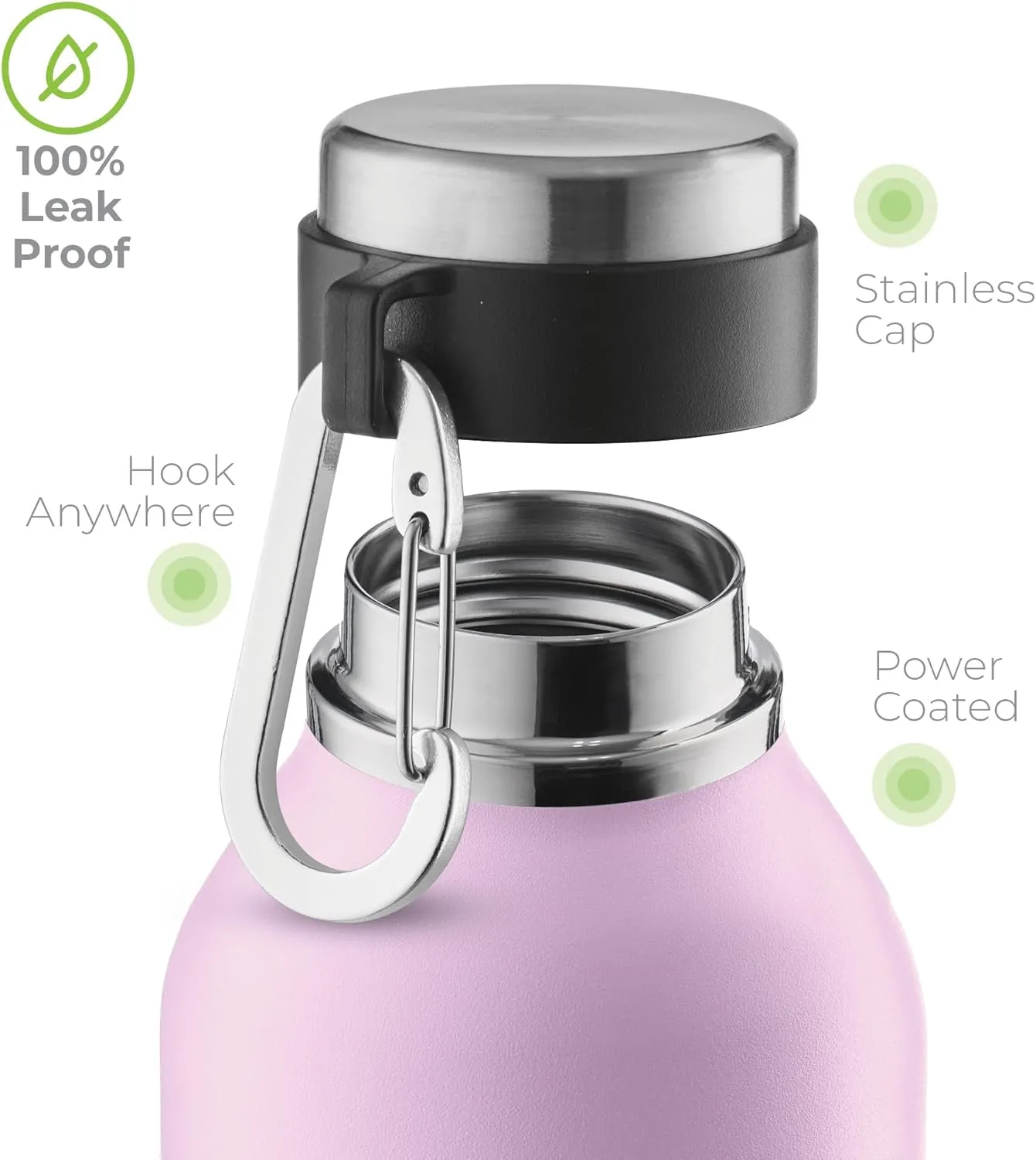 SipX™ Triple-Insulated Stainless Steel Water Bottle - 20oz. With Cover Lid, BPA-Free Reusable Insulated Water Bottle Keeps Cold For 24 Hours, (Purple)
