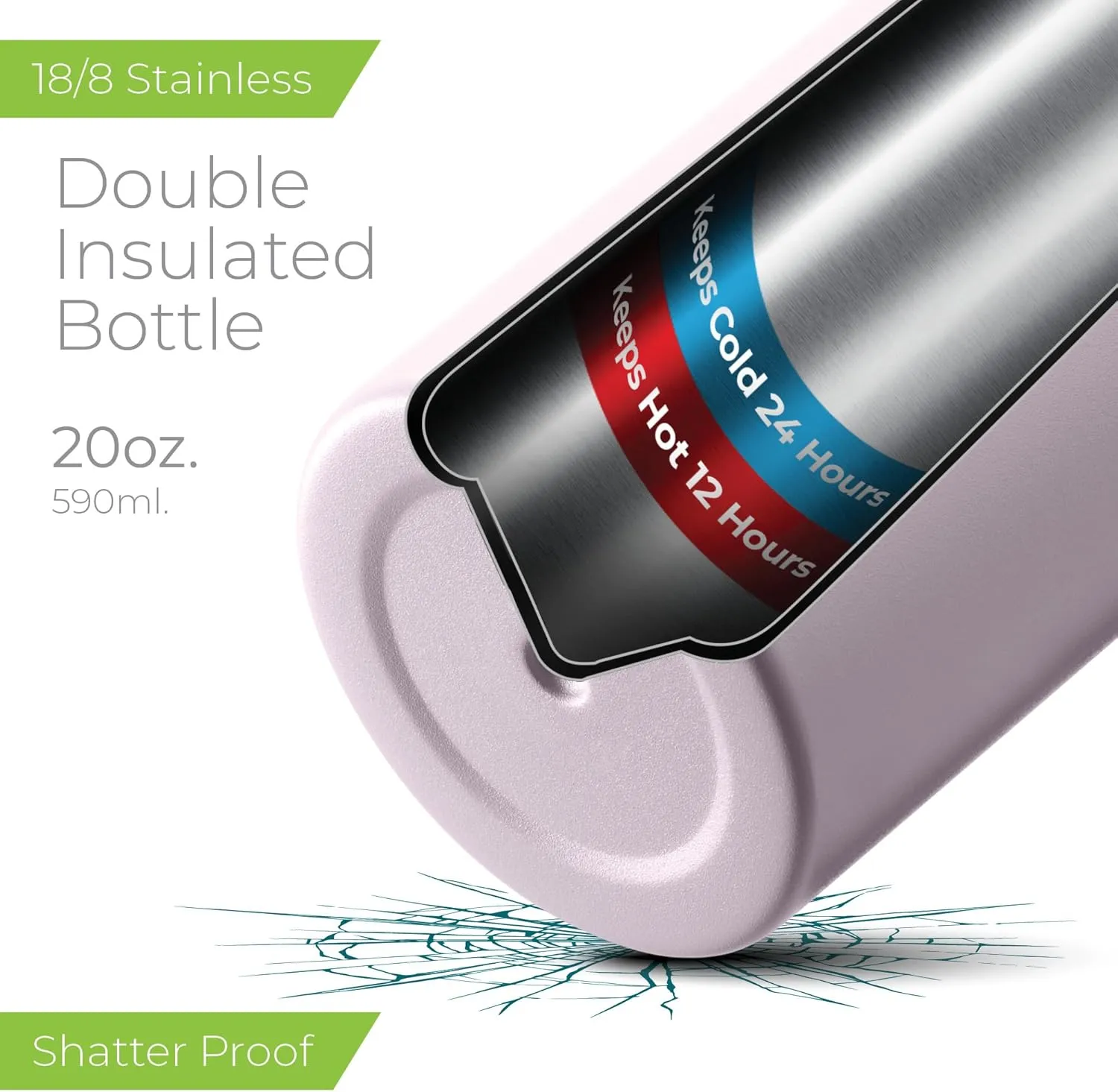 SipX™ Triple-Insulated Stainless Steel Water Bottle - 20oz. With Cover Lid, BPA-Free Reusable Insulated Water Bottle Keeps Cold For 24 Hours, (Purple)