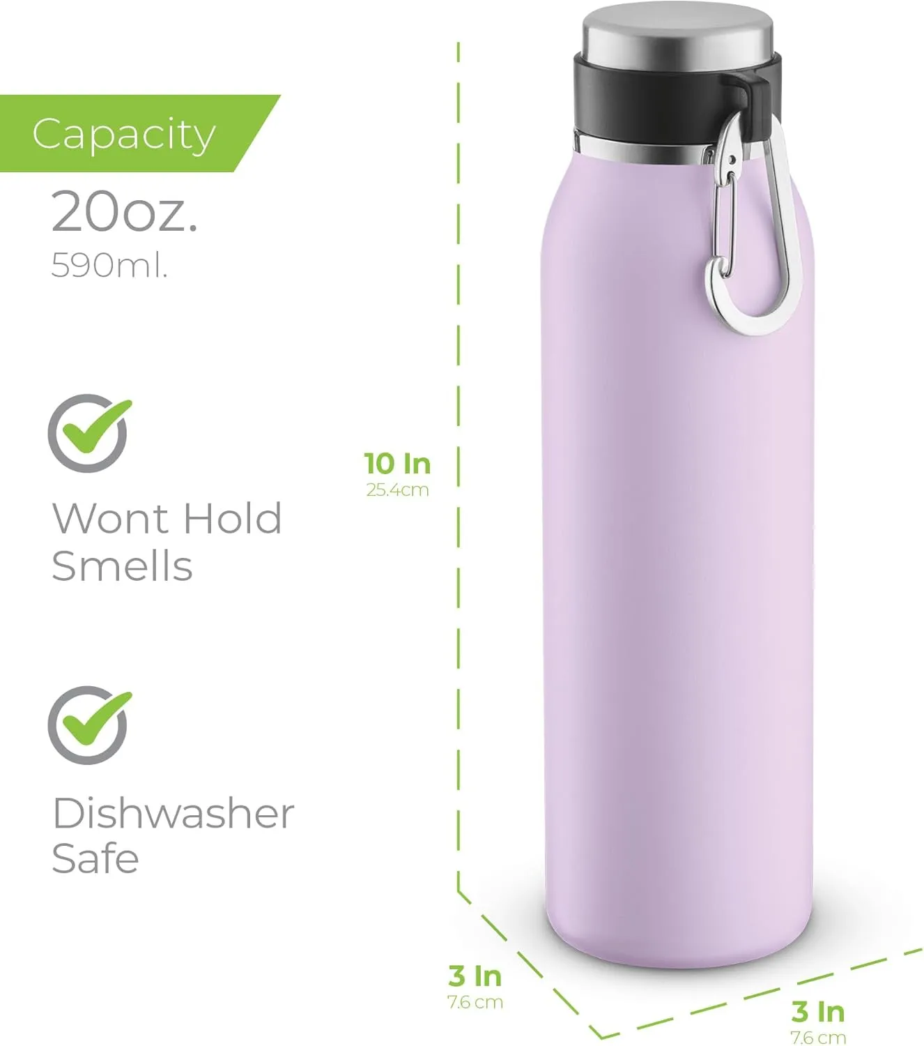 SipX™ Triple-Insulated Stainless Steel Water Bottle - 20oz. With Cover Lid, BPA-Free Reusable Insulated Water Bottle Keeps Cold For 24 Hours, (Purple)