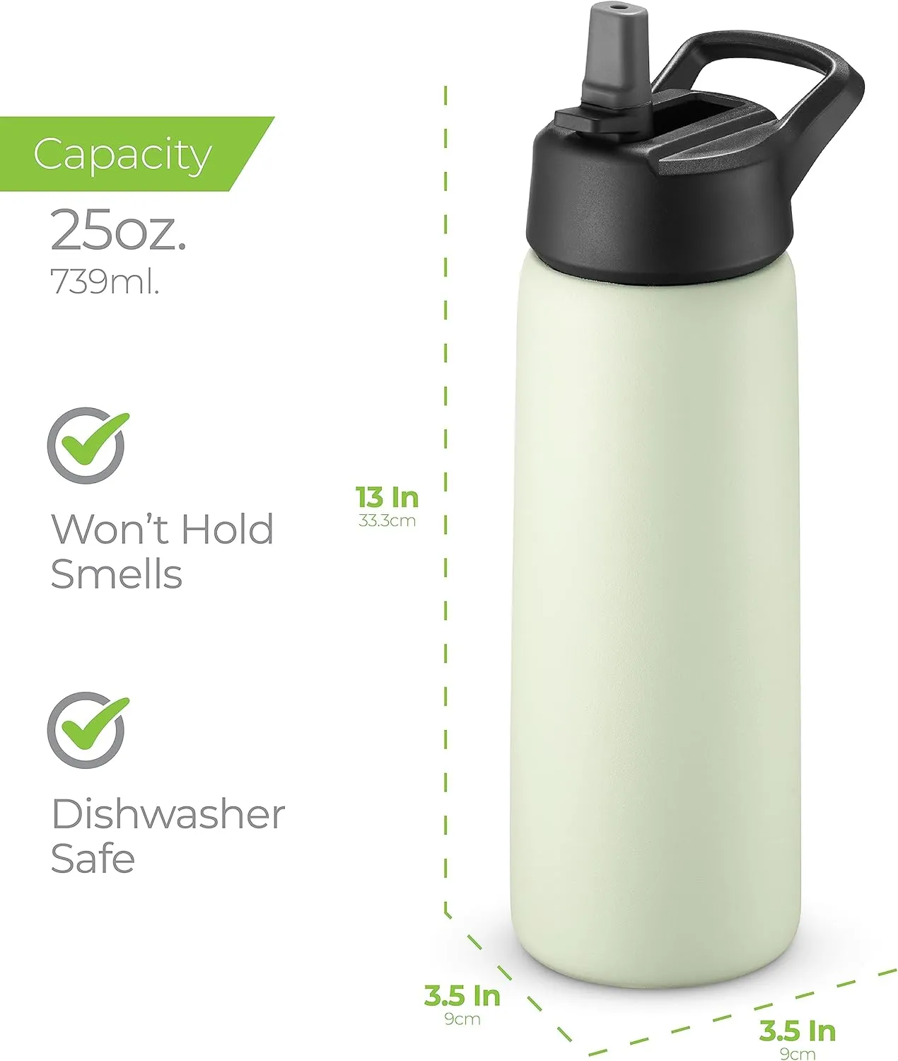 SipX™ Triple-Insulated Stainless Steel Water Bottle 25oz. With 3 Lids, BPA-Free Reusable Insulated Water Bottle Keeps Cold 24 Hours, Metal Water Bottle Made Of Sustainable Material For Hiking & Biking