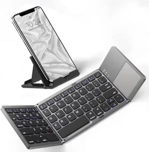 Slim Foldable Wireless Keyboard Compatible with Vertu Signature Touch with TOUCHPAD Mouse Fully Universal Providing 48H Use, 560 Days Standby, Portable, Compact, Tri-Fold, Rechargeable!