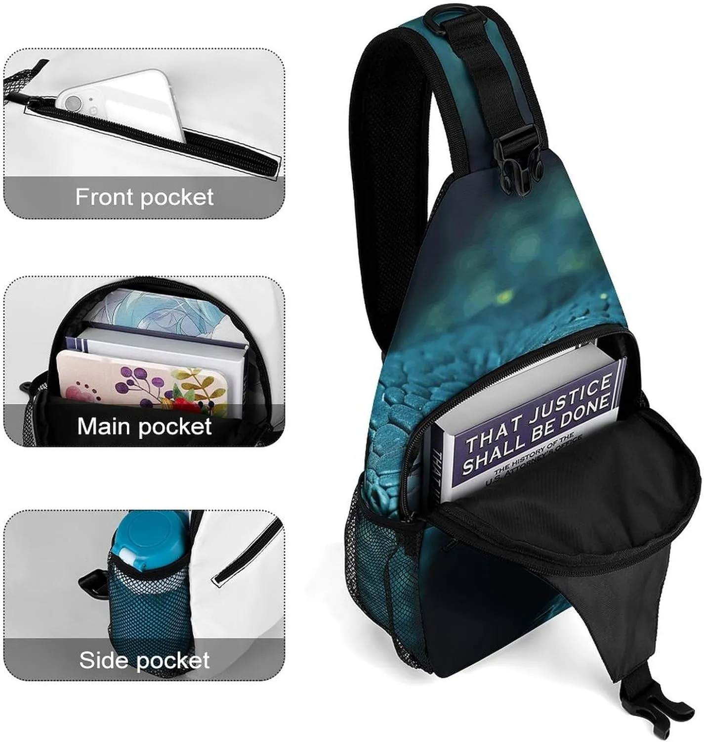 Sling Backpack Crossbody for Man Woman Green And Black Cross Body Adjustable Chest Bag