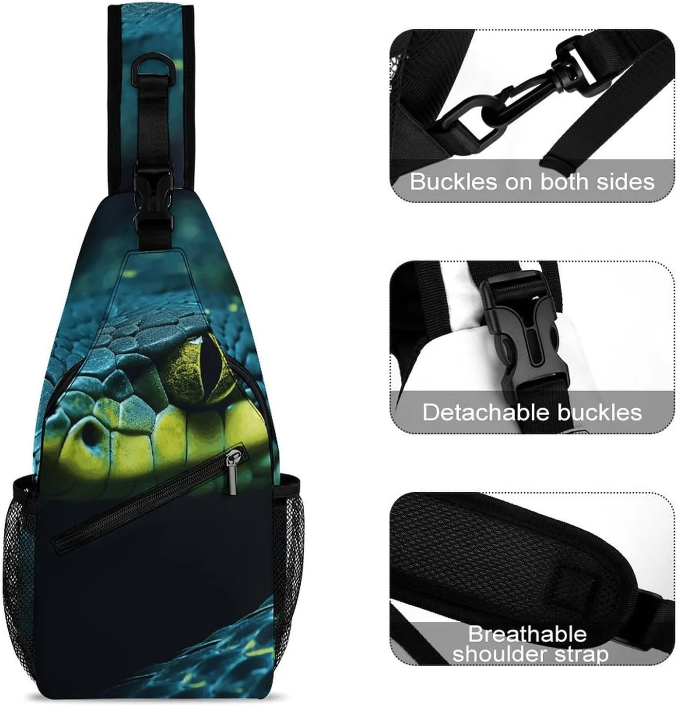 Sling Backpack Crossbody for Man Woman Green And Black Cross Body Adjustable Chest Bag