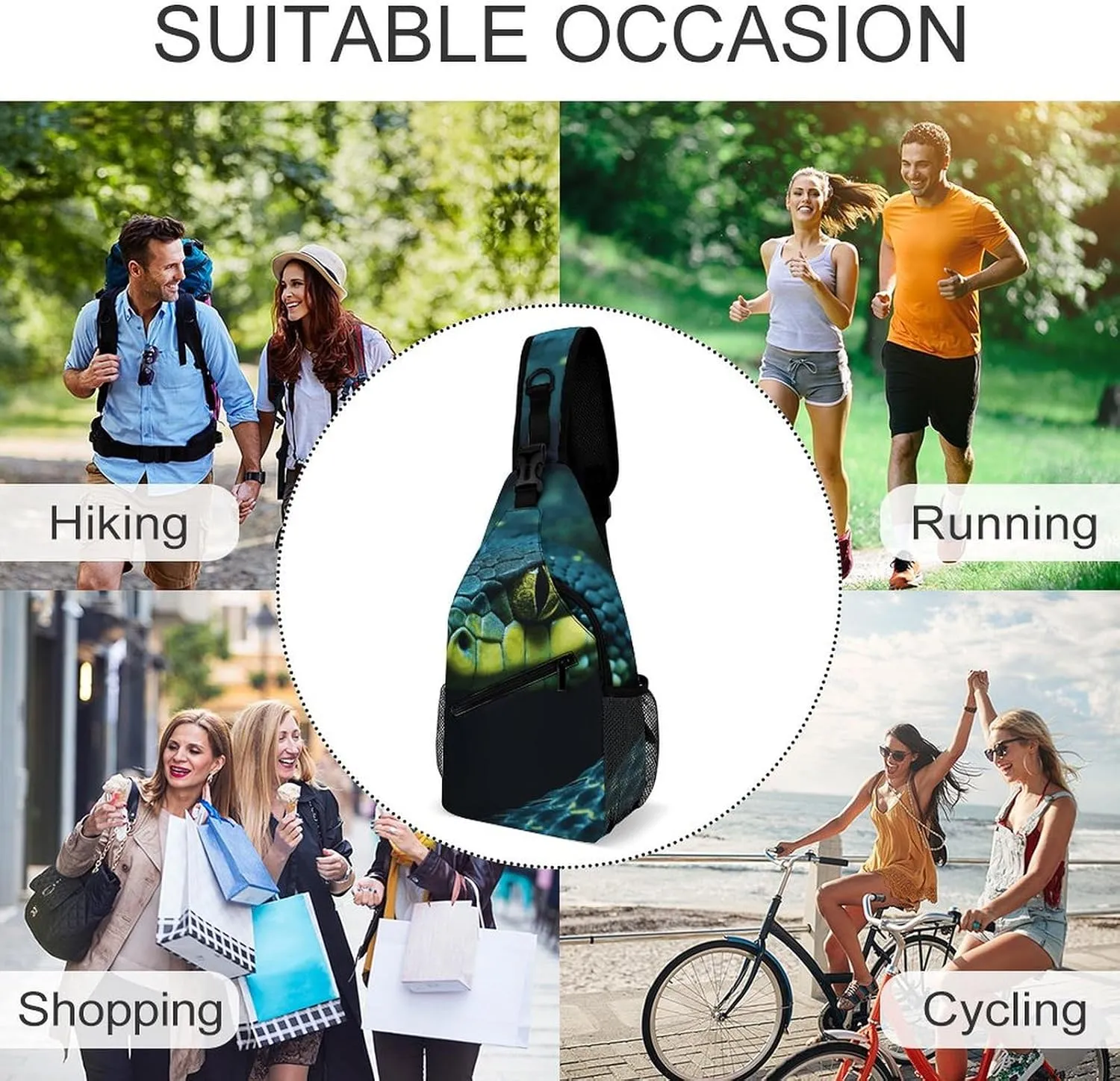 Sling Backpack Crossbody for Man Woman Green And Black Cross Body Adjustable Chest Bag