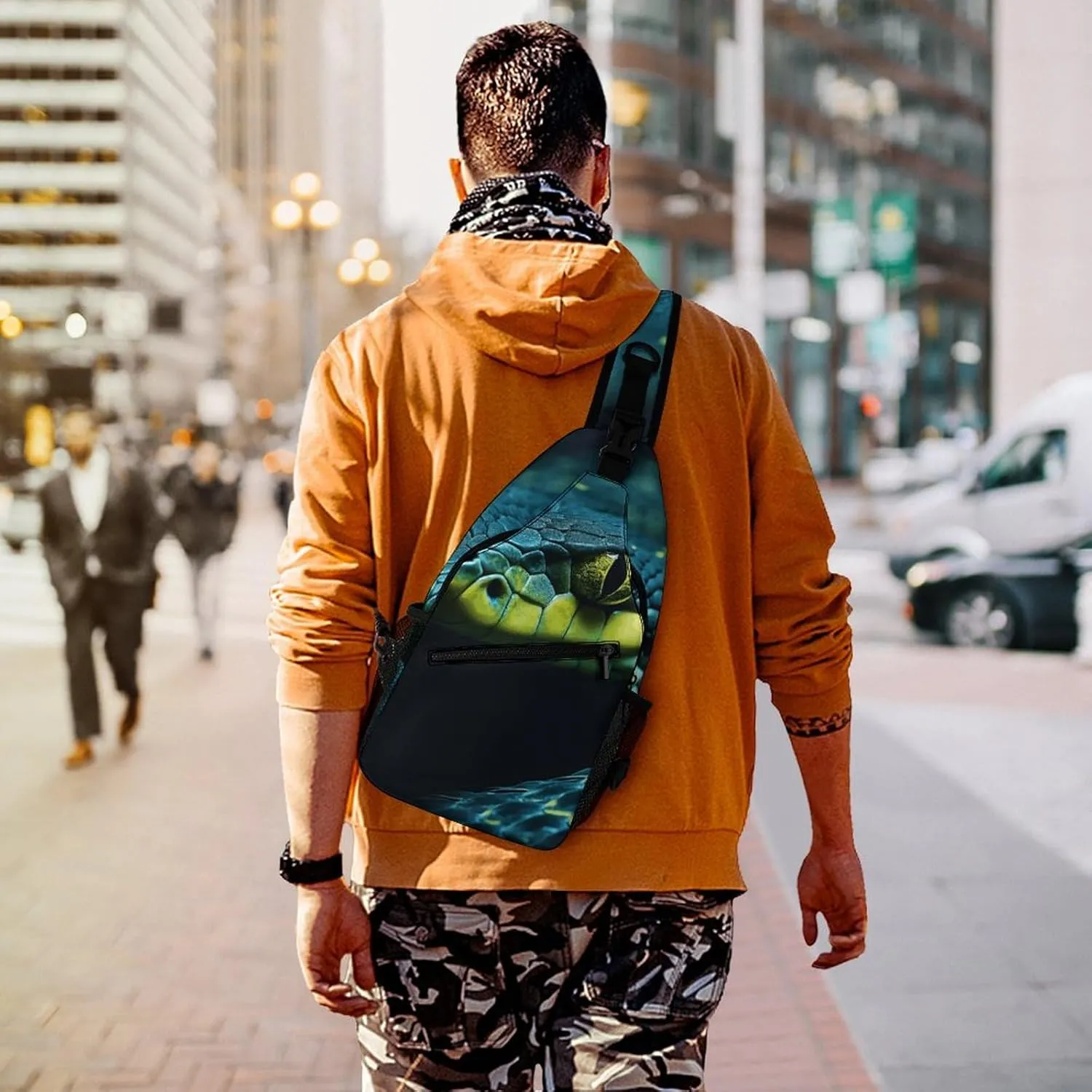 Sling Backpack Crossbody for Man Woman Green And Black Cross Body Adjustable Chest Bag