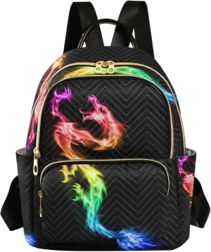 Small Backpack Purse for Women, Fire Rainbow Dragon Travel Bag Casual Daypack Shoulder Bag