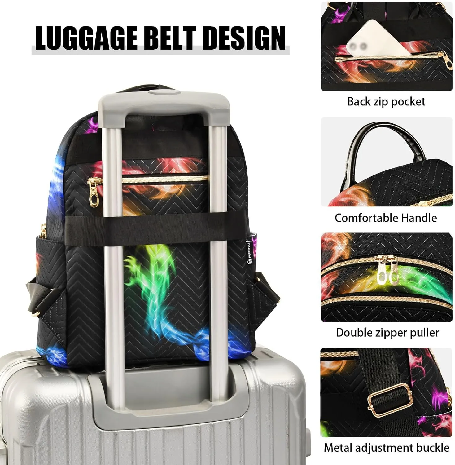 Small Backpack Purse for Women, Fire Rainbow Dragon Travel Bag Casual Daypack Shoulder Bag