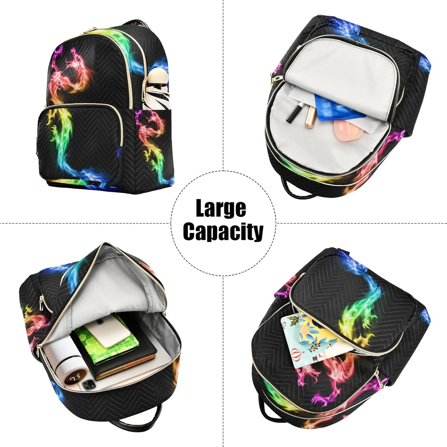 Small Backpack Purse for Women, Fire Rainbow Dragon Travel Bag Casual Daypack Shoulder Bag