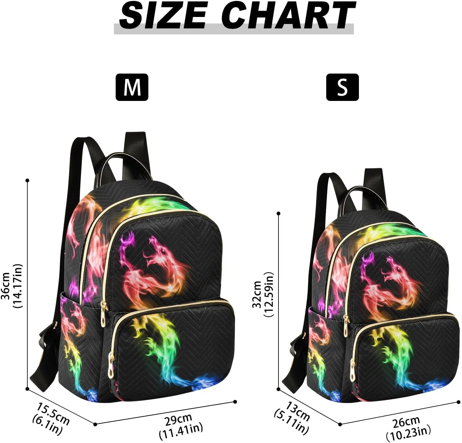 Small Backpack Purse for Women, Fire Rainbow Dragon Travel Bag Casual Daypack Shoulder Bag