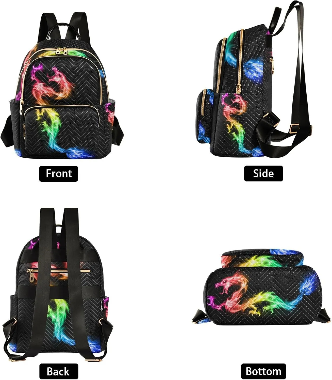 Small Backpack Purse for Women, Fire Rainbow Dragon Travel Bag Casual Daypack Shoulder Bag